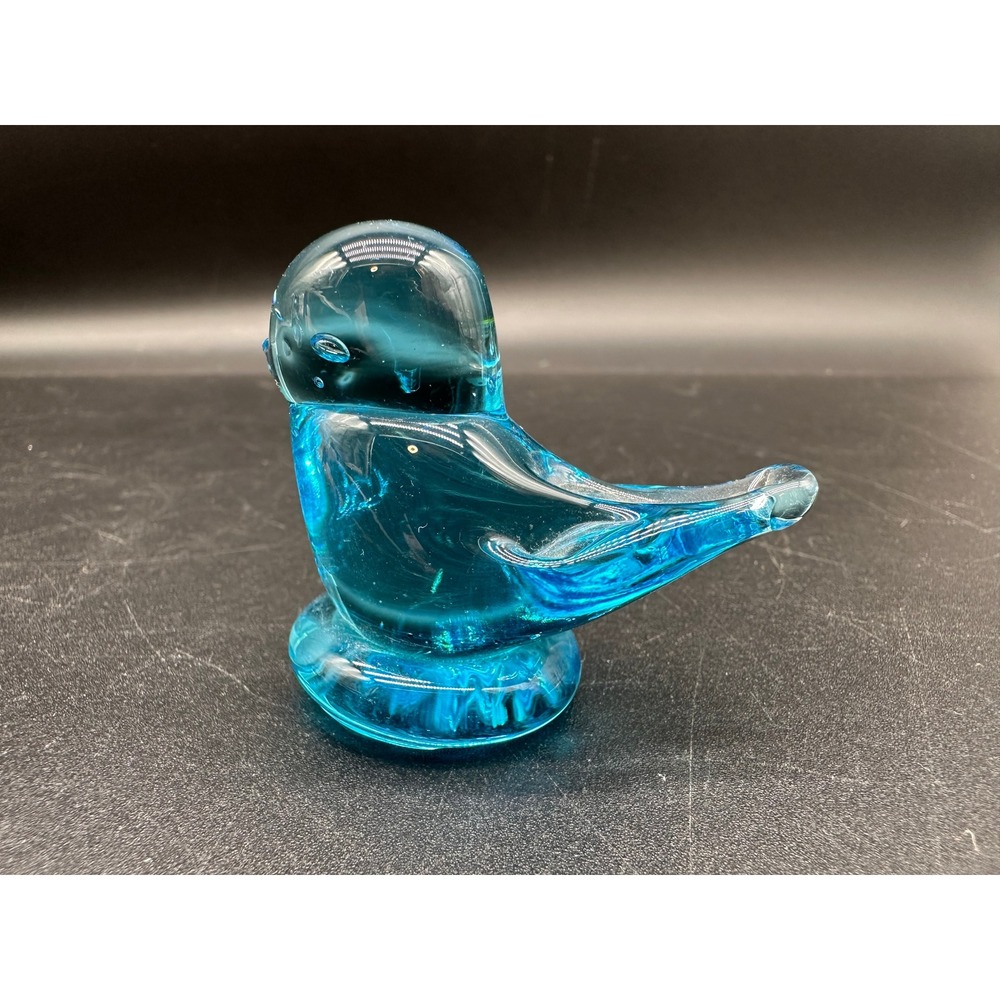 Leo Ward Bluebird of Happiness Figurine Glass Bird Signed Vintage Blue Art Glass